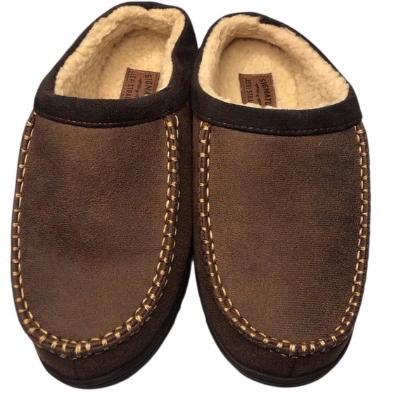 Signature by Levi Strauss Brown Men's 7/8 house slipper mules faux fur lined - Picture 1 of 6